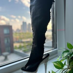 SOLD Pleaser OTK embellished platform stripper boots.